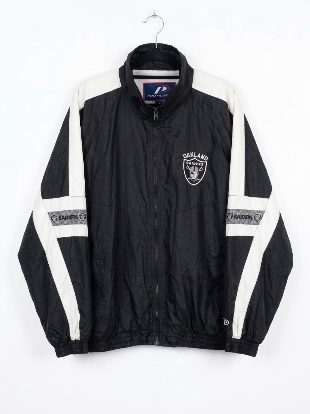Vtg 90s Pro Player Oakland Raiders Windbreaker Jacket Black L Blokecore